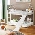 thumbnail image 2 of HighSound Metal House Bunk Bed with Convertible Slide, Ladder and Safety Guardrail, Heavy Duty Metal Low Bunk Bed with House Shape & Roof, White, 2 of 10