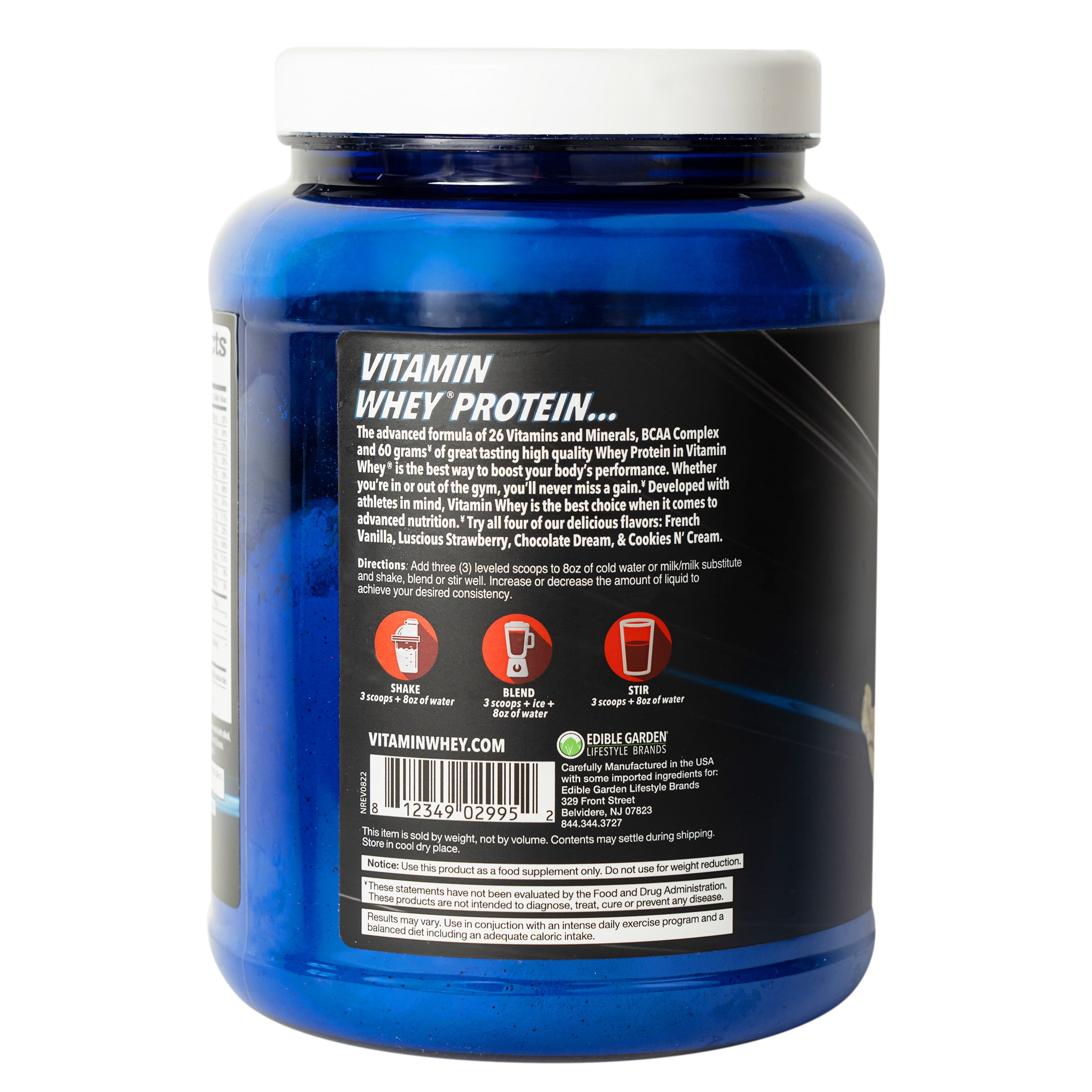 Vitamin Whey Protein Powder Cookies & Cream - 60g of Protein - Gluten Free - 26 Vitamins & Minerals