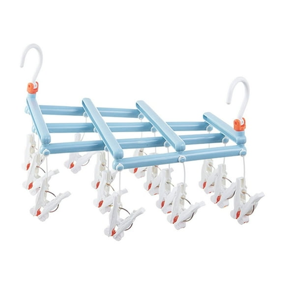 Fiudx Tendedero Plegable, 14 Pinzas para Toallas y Sujetadores, Gancho Giratorio de 360°, Pinzas Resistentes Al Viento, Diseño Compacto, Multiusos para Lavandería, Armario o Exterior, Compacto y Resi