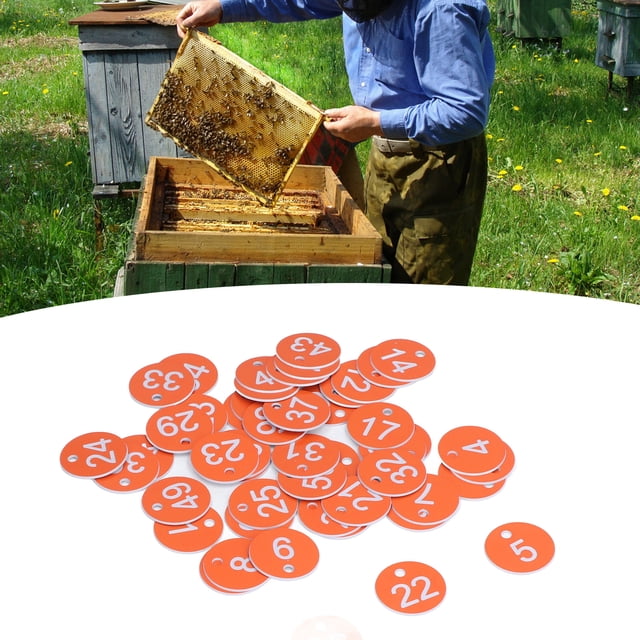Numbered Label Beautiful Tag Beekeeping Livestock Round Farming Punching Supplies with Beehive Mark Marker Simple for 50Pcs Containers & Labels