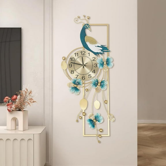 Large Peacock Wall Clock 34.65 inch 3D Creative Luxury Wall Clock Silent Non-Ticking Battery Operated Modern Art Decorative Wall Clocks Living Room Decor Big Clock