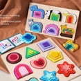 thumbnail image 2 of Rompecabezas de madera Montessori con forma geométrica, rompecabezas educativo de arcoíris ensamblado, convexo y emparejamiento cognitivo para educación temprana de niños, 2 of 5