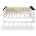 thumbnail image 6 of Alvantor Twin Size Wood Daybed with Trundle, Upholstered Bed Frame with Storage Shelves and USB, White, 6 of 7