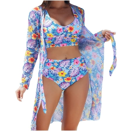 Purple Tops Sets for Women Beach Matching Casual Sexy Hawaiian Seamless Triangle Two Piece Slit Top Swimwear Micro Bikini Tankini Kimono Cover Up Shorts Sets Women S