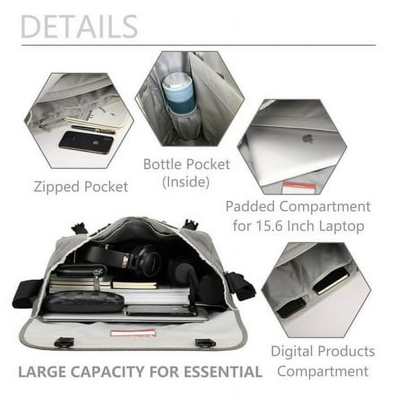 OIWAS Sac Messager 15,6 Pouces pour Hommes/femmes Sac à Bandoulière de Voyage Sacoche pour Ordinateur Portable Grande Mallette de Travail Gris