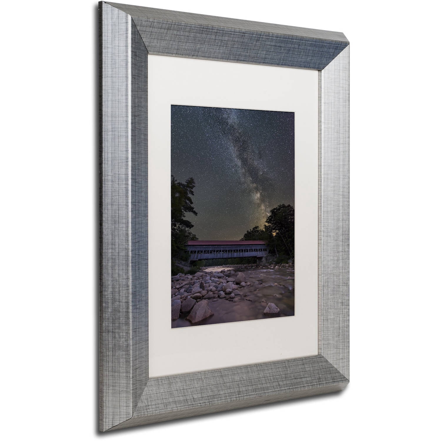 Trademark Fine Art "Swift River Night" Canvas Art by Michael Blanchette Photography White Matte, Silver Frame