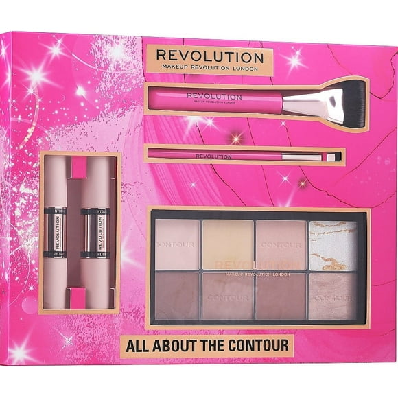 Revolution Maquillage Tout sur le Contour, Ensemble : Bâton Contour-2 (Moyen et Foncé), Palette Ultra Contour, Pinceau de Maquillage - 2