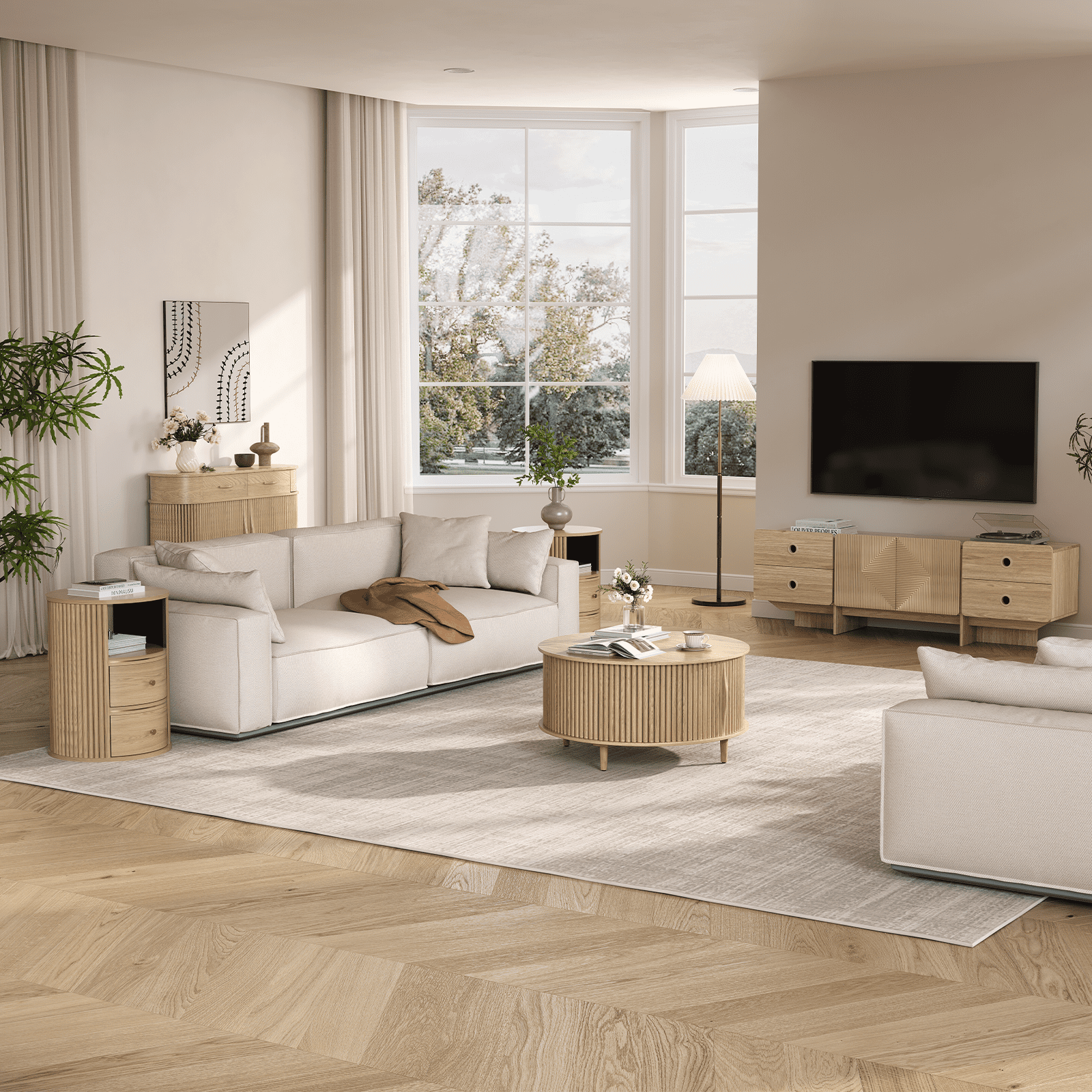 JOINICE Round Coffee Table with Storage and Flip Top,Circle Fluted