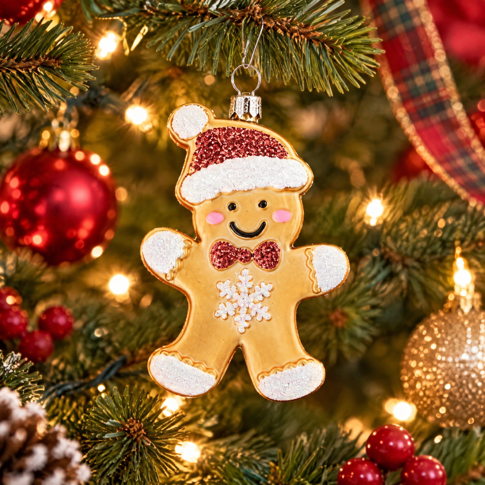4-Count Red/White/Gold Gingerbread Man Mini Christmas Ornaments, 2.5", by Holiday Time
