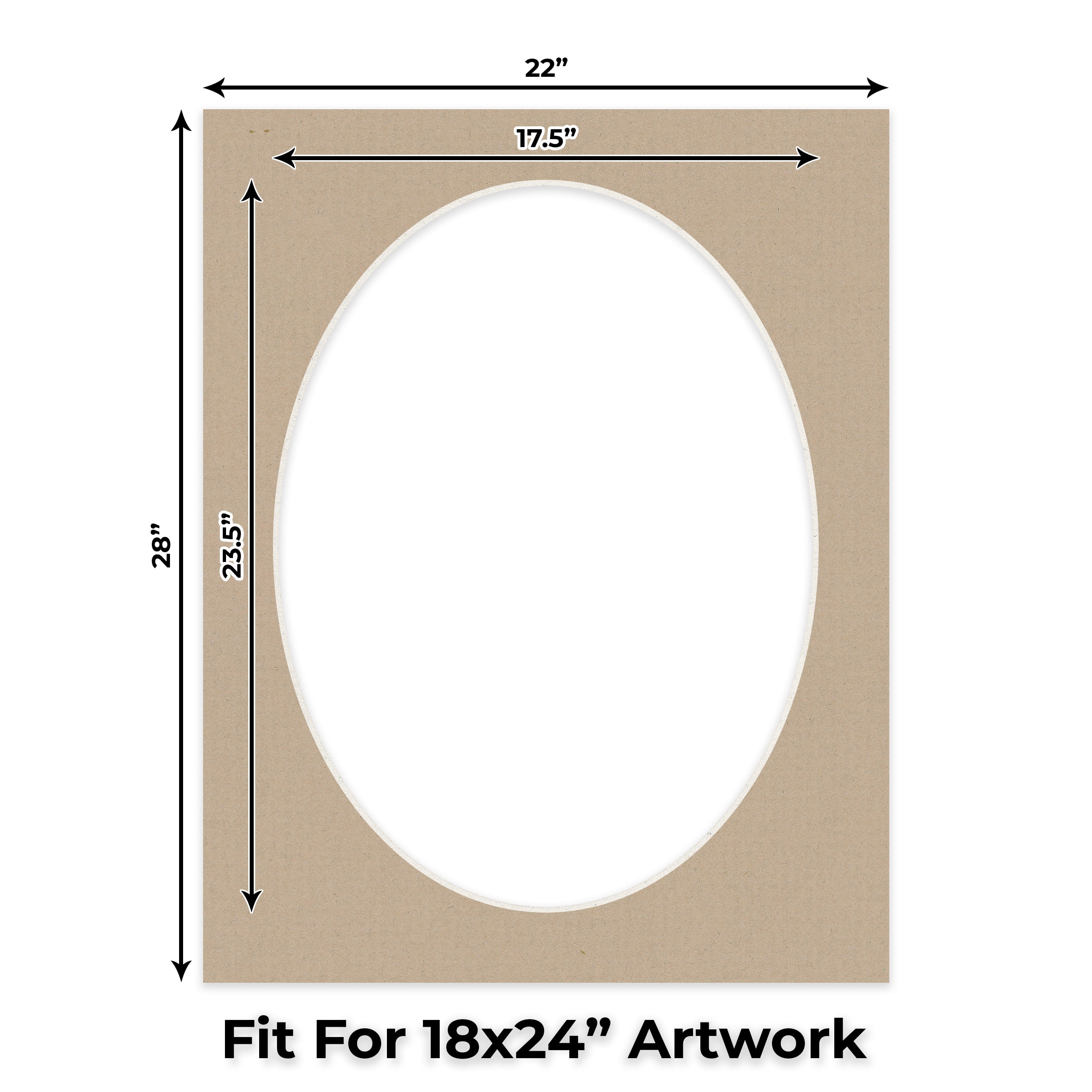 Tawny Brown Picture Frame Mat for 22x28 Frames - Oval Opening for 18x24 Photos - 25 Mats