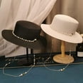 thumbnail image 4 of Summer Women's Hat Pearl Chain Flat Top Straw Hat Beach Holiday Straw Sunshade Big Straw Hat, 4 of 5