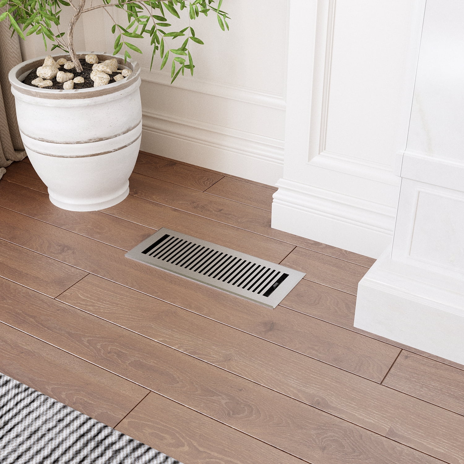 Naiture Stainless Steel Floor Register, Heavy Duty Rust-Resistant Floor Vent Cover, Metal Damper or Lever, Modern Style Grille Floor Vent, Duct Size 4" X 12", Brushed Nickel Finish