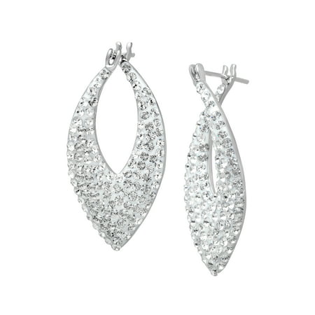 Pointed Hoop Earrings with Swarovski Crystal in Sterling Silver