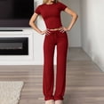 thumbnail image 2 of Women's Casual Suit Short Sleeved Top And Pants Home Wear Sports Pants Suit Champagne Romper Woman's Suit Women Set Women plus Size Overalls Pant Suits for Women Dressy Party Fall Pant Suits for Women, 2 of 4