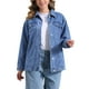 thumbnail image 1 of Chaqueta de mezclilla larga INSPIRE CHIC para mujer, de manga larga y oversize, con bolsillos, color azul claro M, 1 of 5