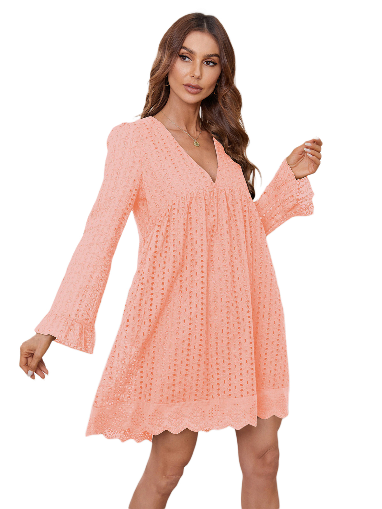 Diconna Women California Romper Dress with Shorts Deep V Neck Eyelets