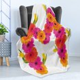 thumbnail image 4 of Letter M Soft Flannel Fleece Blanket, Pink and Orange Gerbera Flowers and Tulips in Full Blossom Fresh Spring, Cozy Plush for Indoor and Outdoor Use, 50" x 60", Hot Pink Orange Green, by Ambesonne, 4 of 5