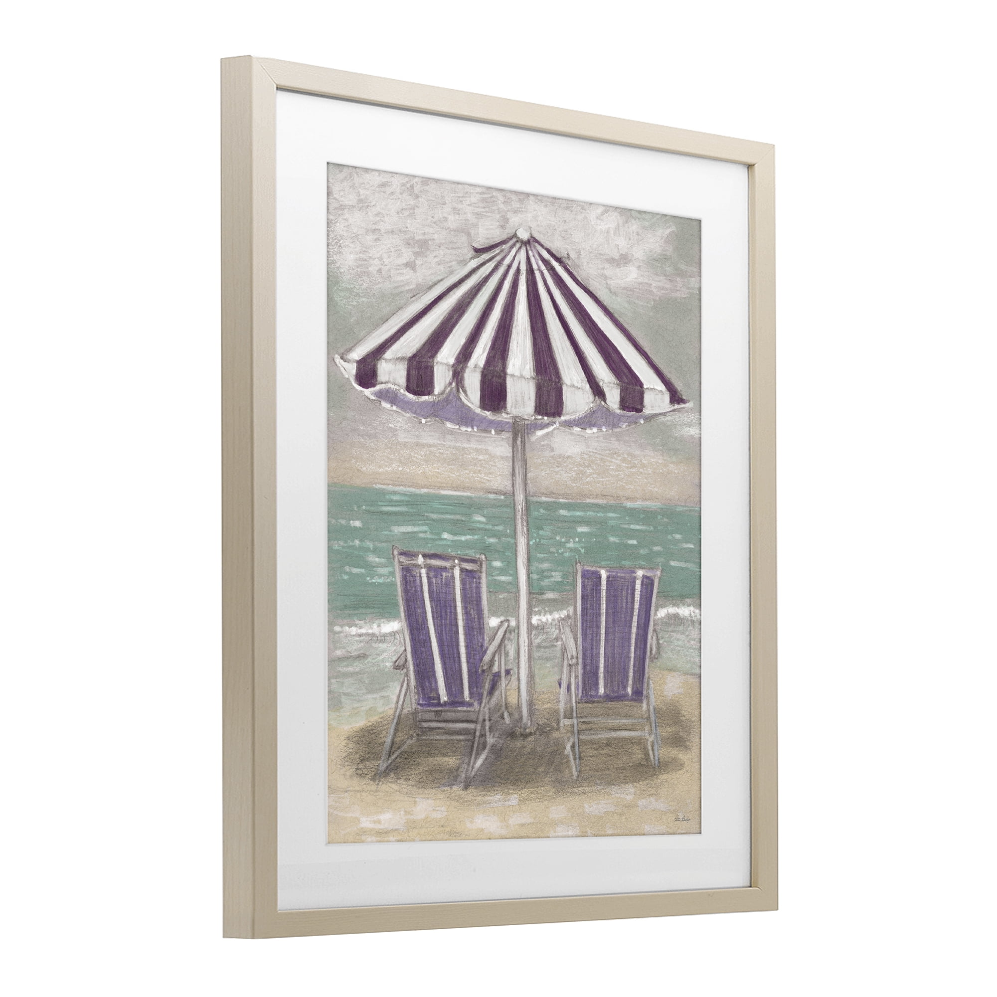 Stupell Industries Umbrella & Chairs on Beach Birch Framed Print Under Glass, design by Patti Bishop
