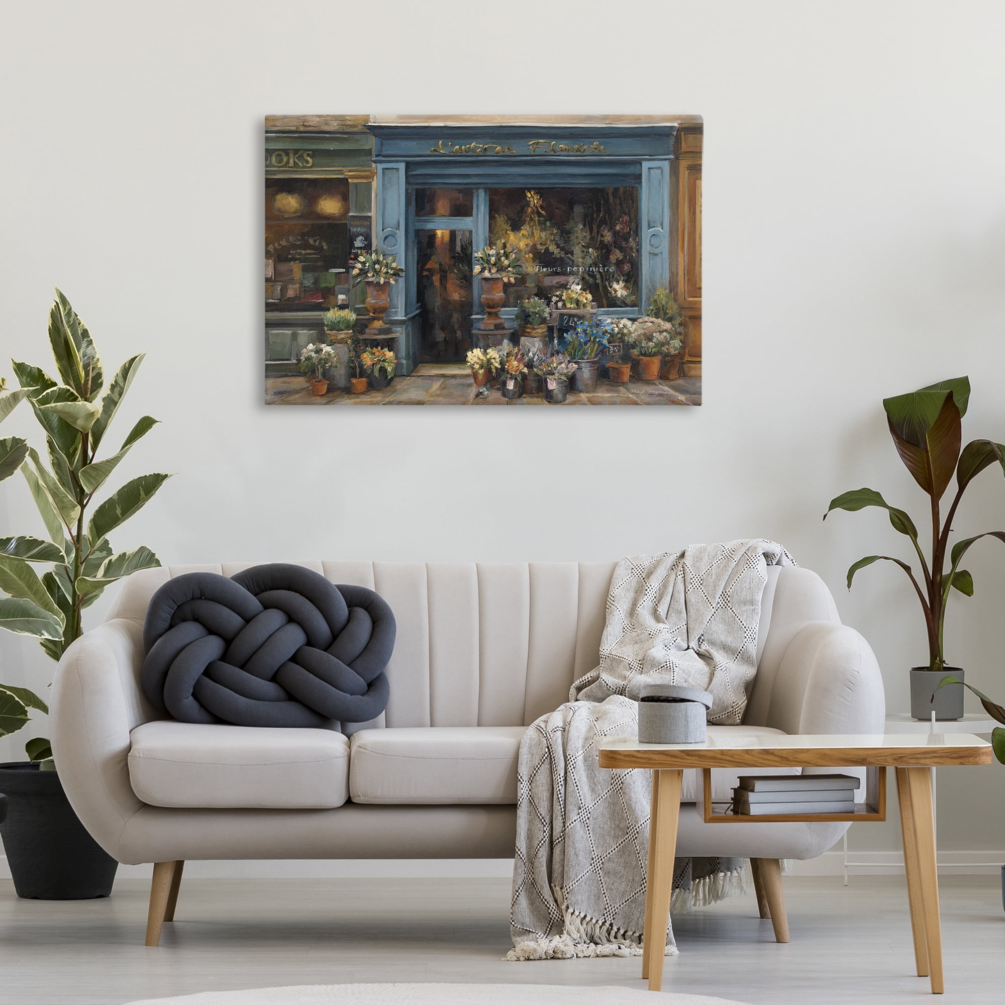 Stupell Industries Florist Shopfront in Town Buildings & Architecture Painting Wrapped Canvas Art Print Wall Art, 36 x 24