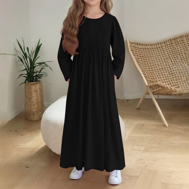 Cowsor Girls Maxi Dress Long Sleeve Casual Holiday Dress with Pockets
