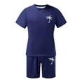 thumbnail image 2 of Conjunto de Sudadores de Hombres Impresión Casual Deportes de Manga Corta Cuello Redondo, Traje de Deporte de 2 Piezas con Pantalones de Corredores de Cintura Elástica, 2 of 4