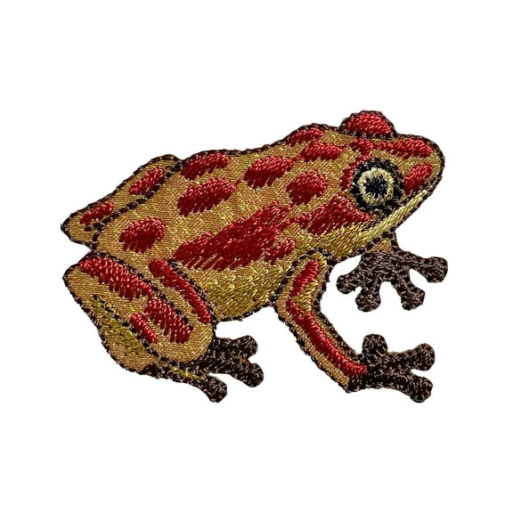 Red Shimmery Frog, Facing Right, Embroidered Iron-on Patch