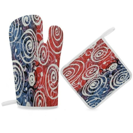 

Red And Blue Painting Oven Gloves And Pots Stand Set Oven Gloves And Pot Racks Pot Racks And Oven Gloves Set