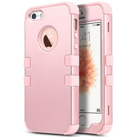 Happymori Iphone 5 iPhone SE Case,ULAK iPhone 5S Case, 3 in 1 PC+Silicone Hybrid Shock-Absorbing Anti-slip Phone Cover for iPhone SE 5S 5, Rose gold + Rose gold ()