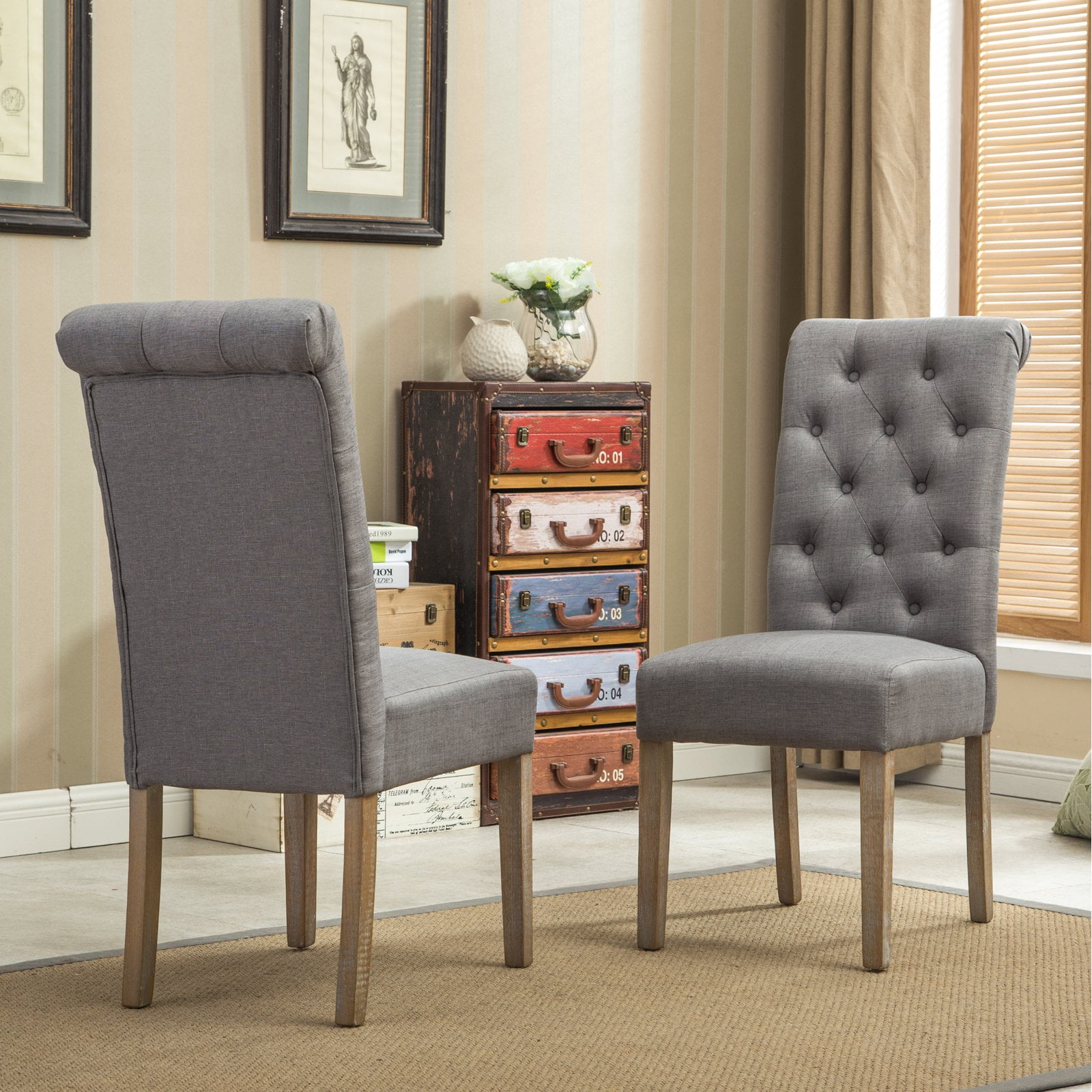 Roundhill Furniture Habit Dining Chair, Set of 2, Gray