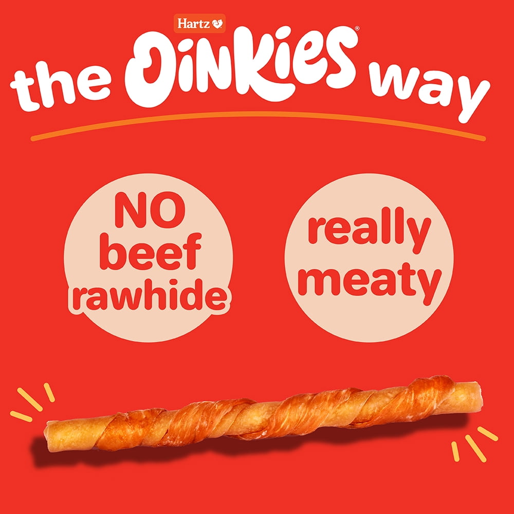 Hartz Oinkies Bacon Wrapped Twists, Real Meaty Dog Chews with 100% Real Bacon, 5.2 oz Bag, 14ct
