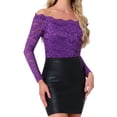 thumbnail image 1 of INSPIRAR CHIC Blusa de Encaje Floral para Mujeres con Mangas Largas Transparentes y Hombros Descubiertos S Púrpura, 1 of 6