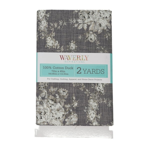 Waverly Inspirations 2 Yard Cut 100% Cotton Duck Print Fabric Dis-Floral Grey, 45" Wide for Quilting & Sewing