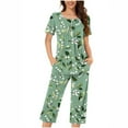 thumbnail image 2 of Censtreet Women's Printed Round Neck Pajamas Home Set,Short Sleeve Sleepshirt Pants Sets,Comfort Loungewear Pajamas with Pockets, 2 of 5
