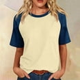 thumbnail image 2 of Dresfit Tops Women Crewneck Waffle Knit Shirts Summer 2026 Denim Short Sleeve Baseball Blouses Breathable Plus Size Color Block Outdoor T Shirt 2XL, 2 of 7