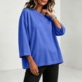 thumbnail image 6 of Hurxie Womens T-Shirt Casual 3/4 Sleeve Boxy Tops Loose Fit Crew Neck Basic Shirts Blue,L, 6 of 7
