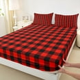 thumbnail image 3 of jejeloiu Geometric Plaid Twin Sheet Sets,Modern Geometric Aesthetic Twin Fitted Sheet,Red Black Flat Sheet For Girls,Microfiber Room Decoration,3-Piece, 3 of 7