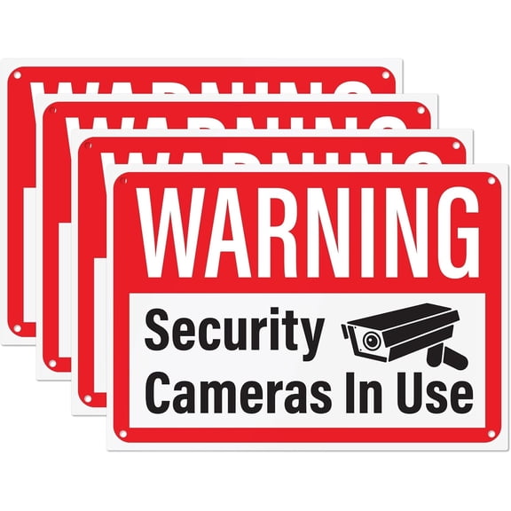 Security Cameras in Use Sign, Plastic Video Surveillance Warning Signs, 10" x 14" with Mounting Holes (Pack of 4)