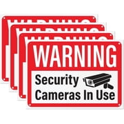 Security Cameras in Use Sign, Plastic Video Surveillance Warning Signs, 10" x 14" with Mounting Holes (Pack of 4)