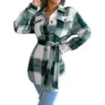 thumbnail image 3 of Qiylii Women Buttons Tops Coat, Long Sleeve Lapel Neck Plaid Buttons Casual Street Party Buttons Coat Sweater + Waistband, 3 of 7