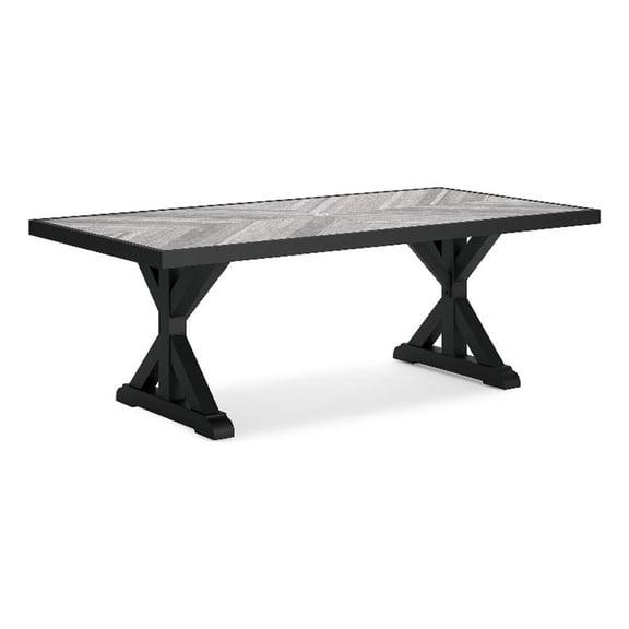Pemberly Row Outdoor Powder Coated Aluminum Dining Table in Black and Gray