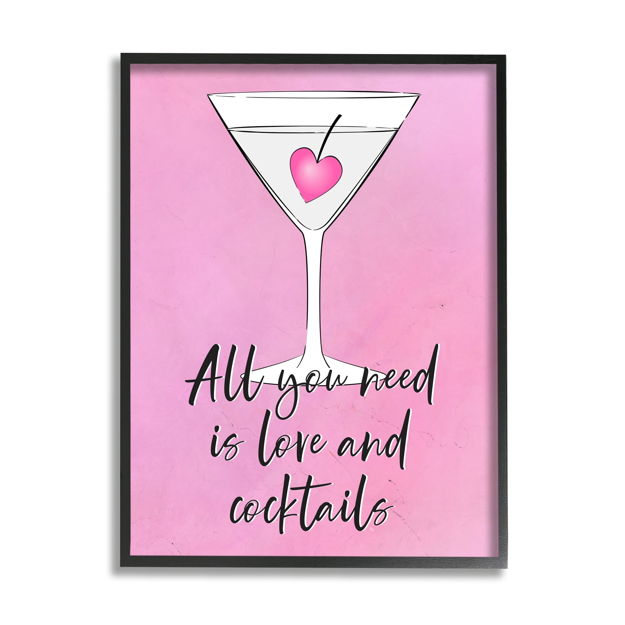 Stupell Industries Love & Cocktails Pink Martini Religious Painting Gray Framed Art Print Wall Art
