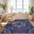 thumbnail image 3 of Design&I 3'x5' Washable Throw Rug Ultra-Thin & Non-Slip Skid-Resistant Small Coral Scrolls Reef Border Nautical Seashell Fish Turtle Ocean Playful for Entryway, Kitchen, 3 of 7