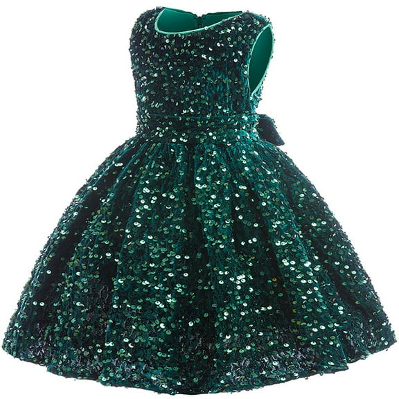 Toddler Girl Dress Baby Elegant Sleeveless Solid Dance Party Evening Tutu Dress Girl Dresses Green 18-24 Months