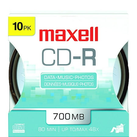 Maxell 648450 48x Write-Once CD-R For Data - 10/spindle, Carded For Peg Hooks