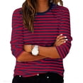 thumbnail image 2 of Aboser 3/4 Sleeve Womens Tops Trendy Striped Print Shirts Loose Fit Crewneck T Shirt Three Quarter Length Sleeved Tshirts Comfy Casual Basic Tees Going Out Top, 2 of 6