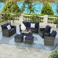 thumbnail image 2 of 7-Piece Pe/Rattan Outdoor Furniture Set Patio Furniture Set 9 Seater (Blue), 2 of 9