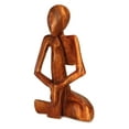 thumbnail image 3 of 12" Wooden Handmade Abstract Sculpture Handcrafted Art "Praying Man" Statue Home Decor Decorative Yoga Figurine Accent Decoration Gift Hand Carved, 3 of 4