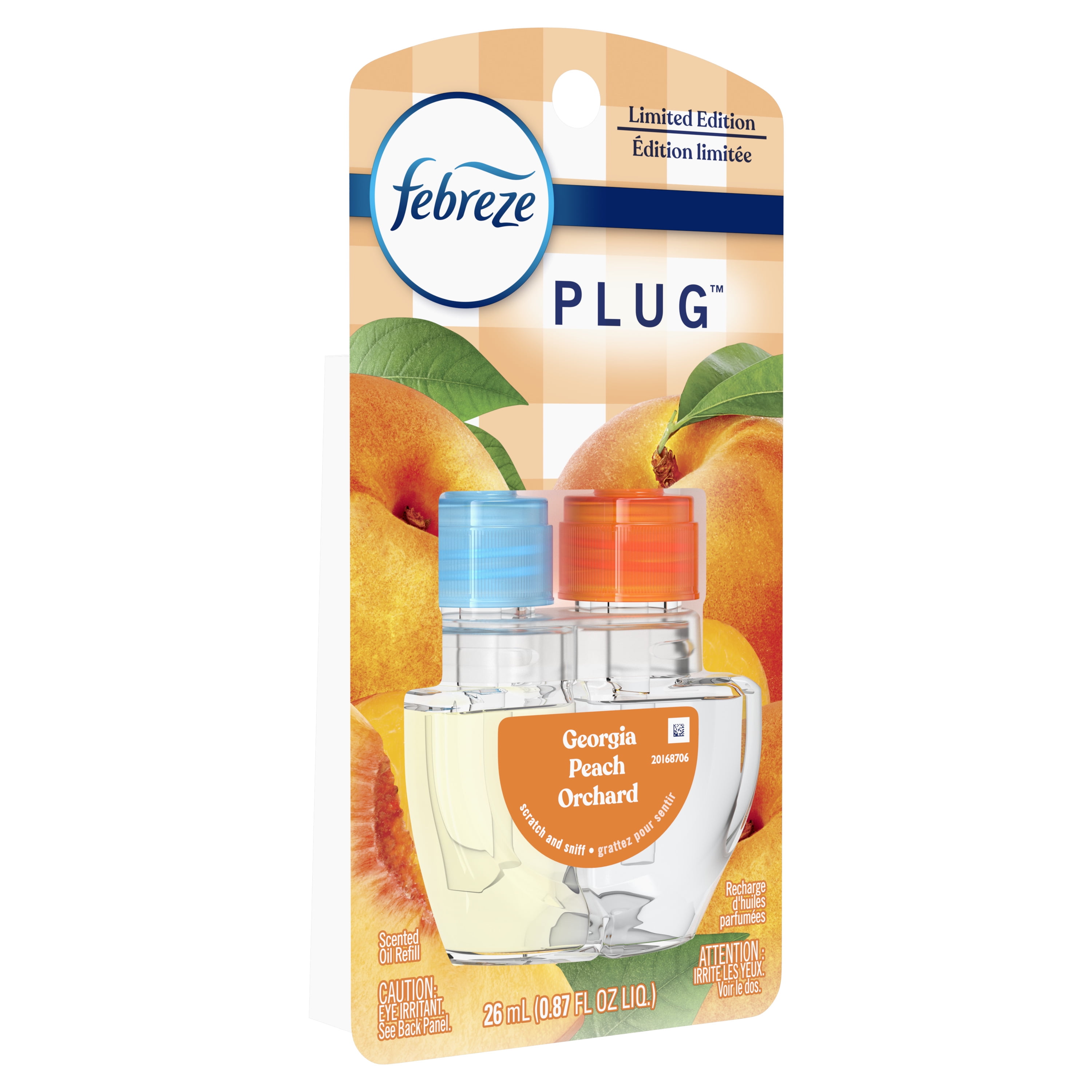 (4 pack) Febreze Plug In Air Freshener, Odor-Fighting Scented Oil Refill, Georgia Peach Orchard, 1 Refill