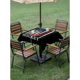 thumbnail image 3 of Outdoor Tablecloth with Umbrella Hole and Zipper, Black American Flag Square Table Cloth 60x60 Inch Waterproof Tablecloth, Abstract Red Hockey Stripes Us Flag Picnic Table Cover for Patio Camping, 3 of 7