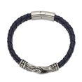 thumbnail image 2 of Primal Steel Stainless Steel Antiqued and Polished Blue Leather 8.75 Inch Bracelet, 2 of 7